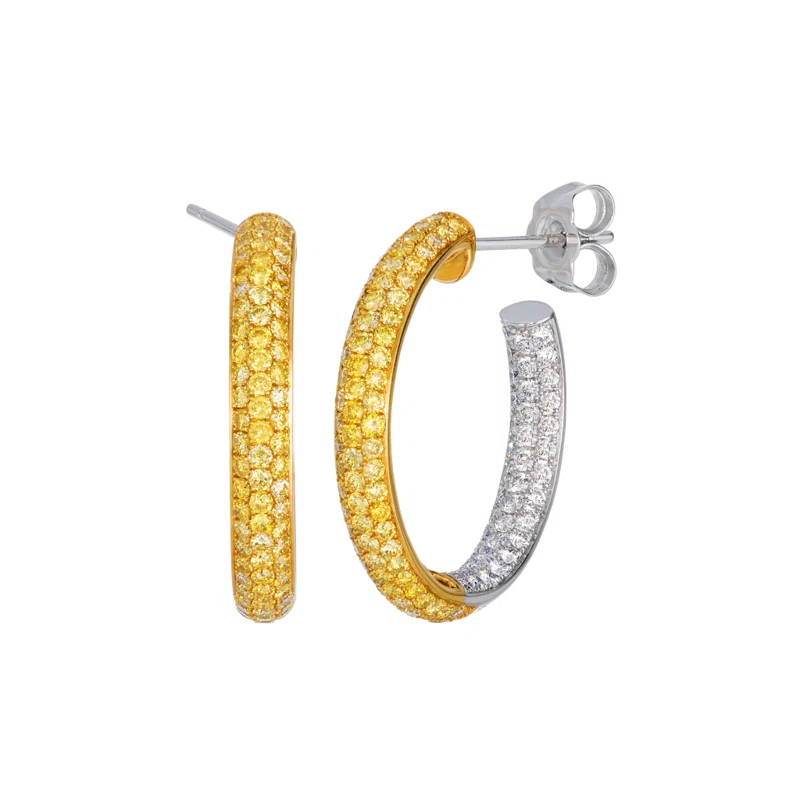 White Gold, Gold, Yellow Diamond and Diamond Hoop Earrings
