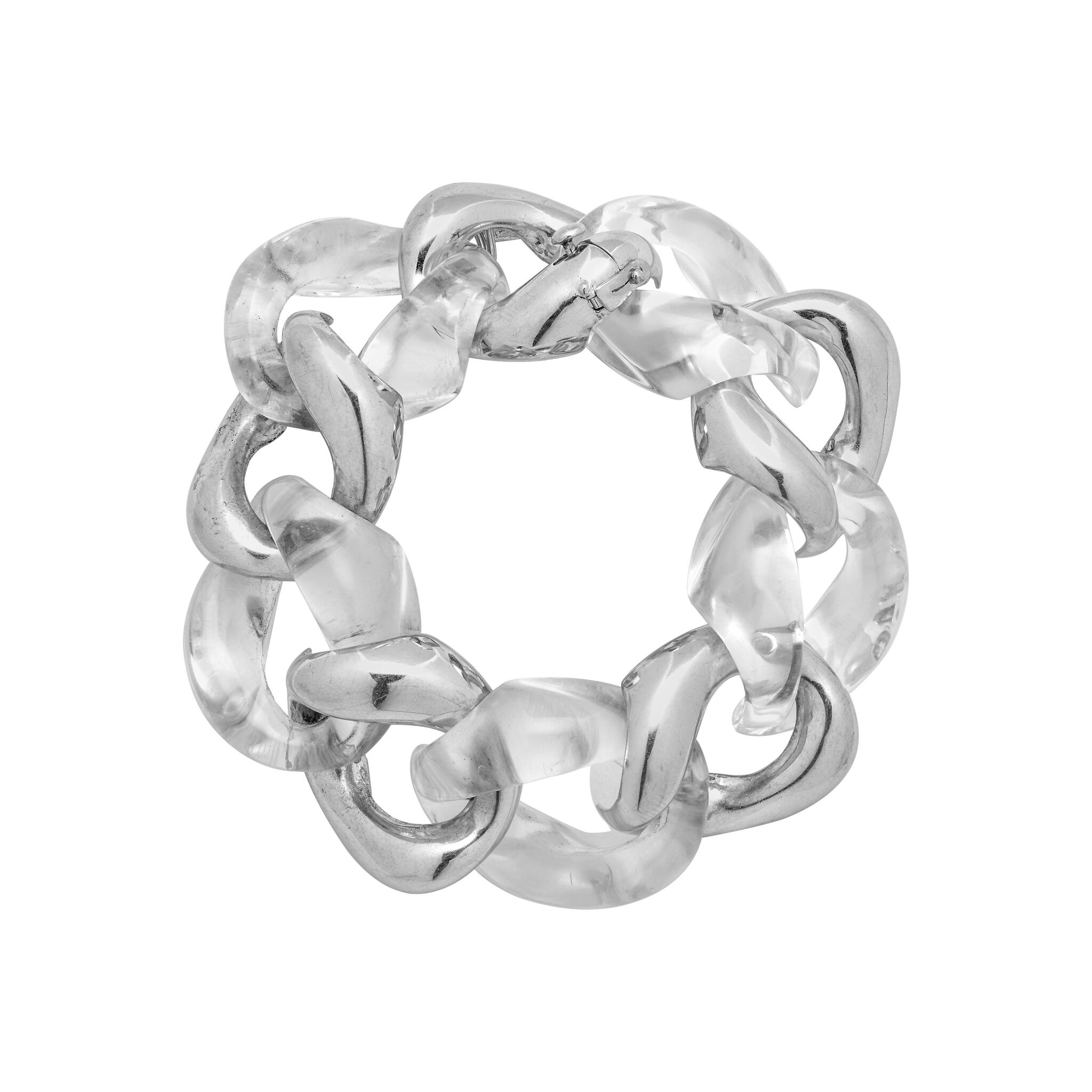White Gold and Rock Crystal Quartz Classic Large Link Bracelet — view 1