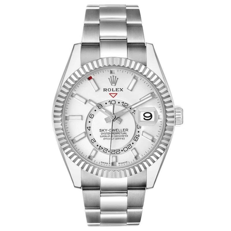 Sky-Dweller (Reference 336934). A 42mm white gold stainless steel automatic wristwatch with date and dual time.