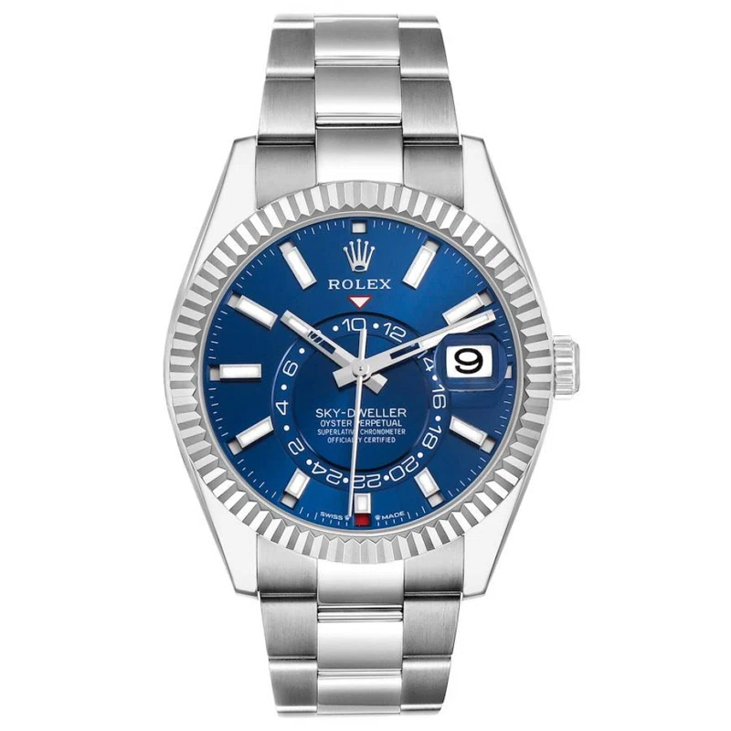 Sky-Dweller (Reference 336934). A 42mm stainless steel white gold automatic wristwatch with date and dual time. 2024