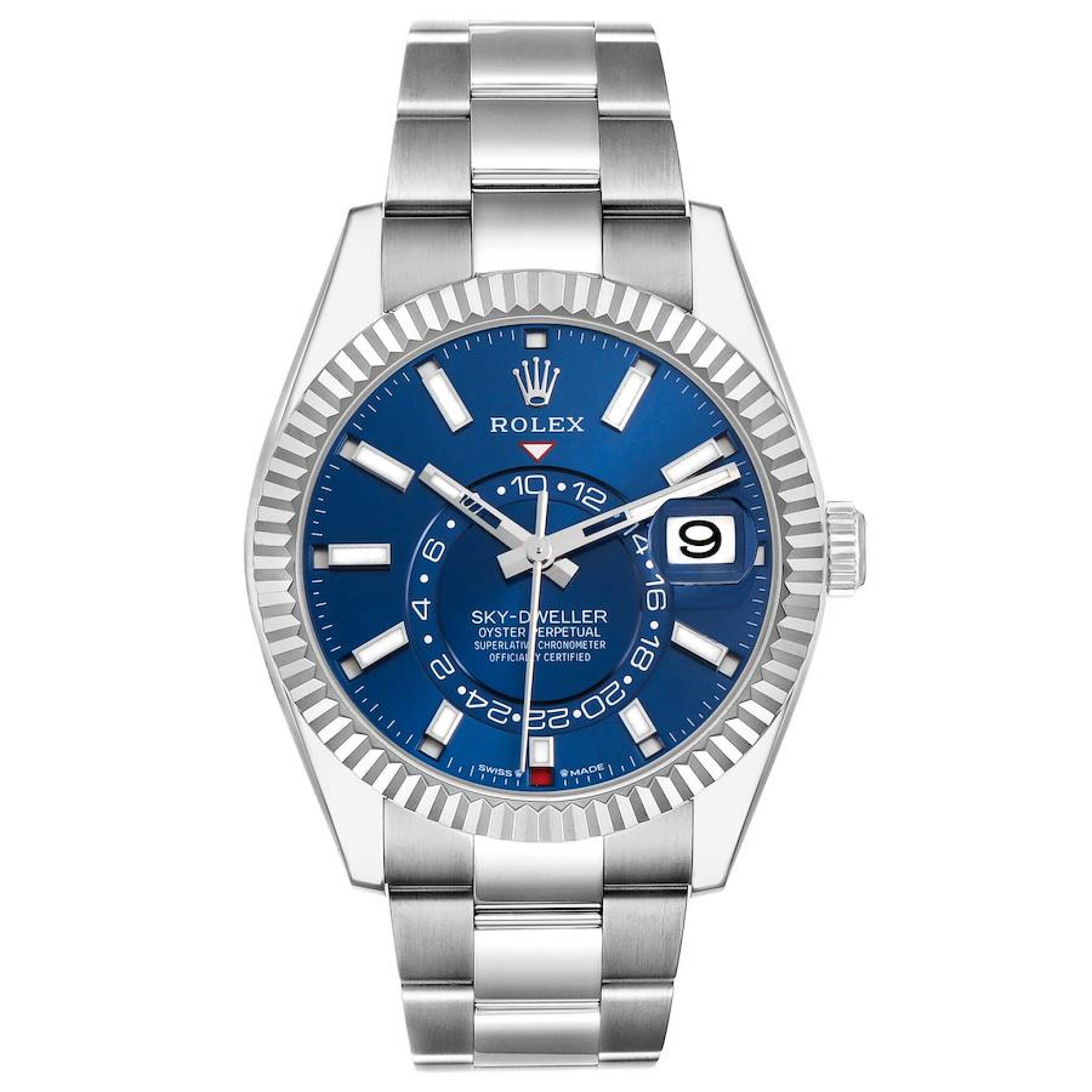 Sky-Dweller (Reference 336934). A 42mm stainless steel white gold automatic wristwatch with date and dual time. 2024 — view 1