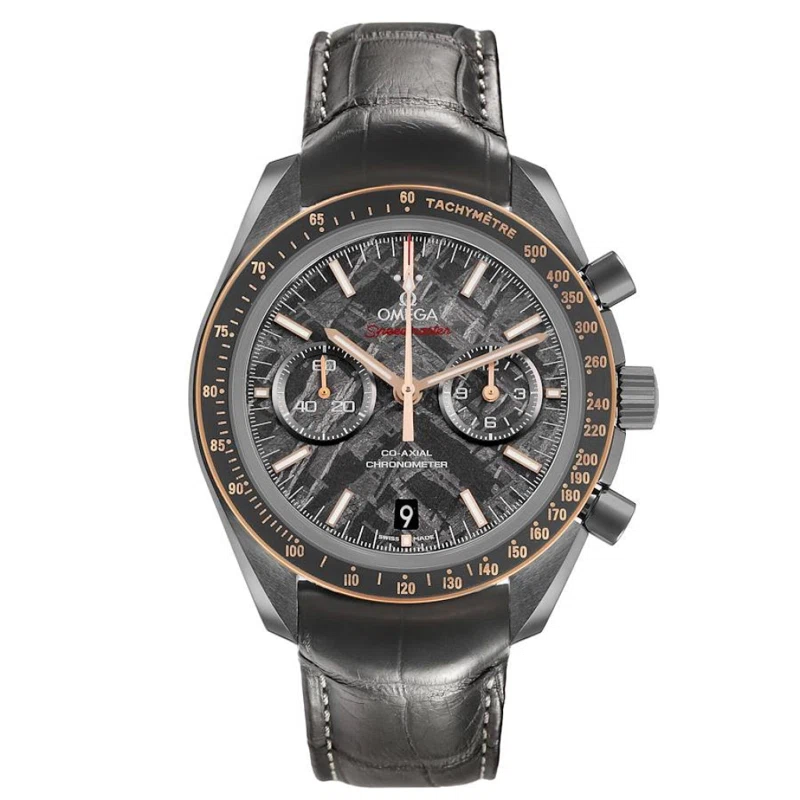 Speedmaster Dark Side of the Moon (المرجع 311.63.44.51.99.001). ساعة يد من rose gold gray ceramic بقطر 44.25mm، بحركة أوتوماتيكية، مع التاريخ وكرونوغراف. 2017