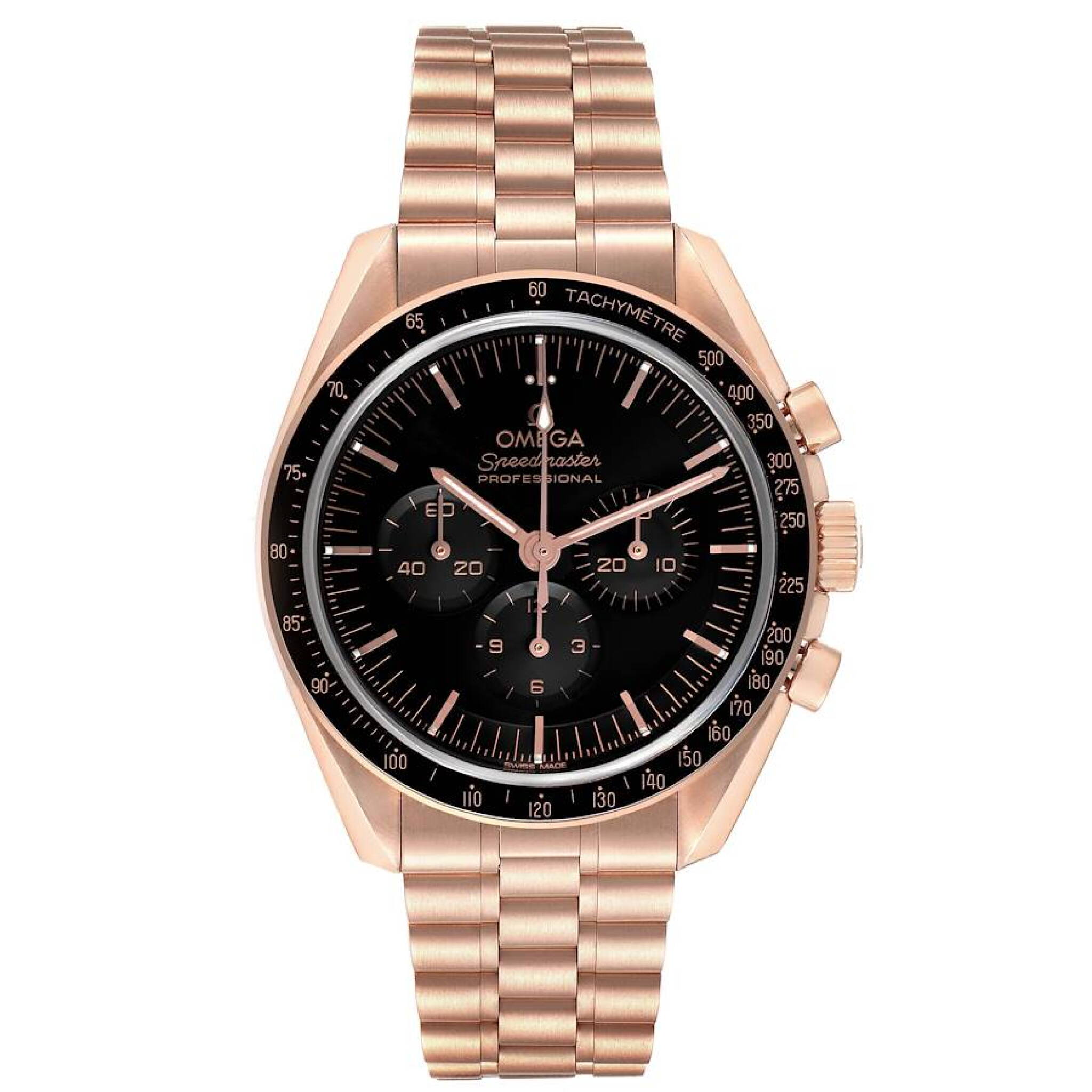 Speedmaster (Reference 310.60.42.50.01.001). A 42mm rose gold manual wind wristwatch with chronograph. 2021 — view 1