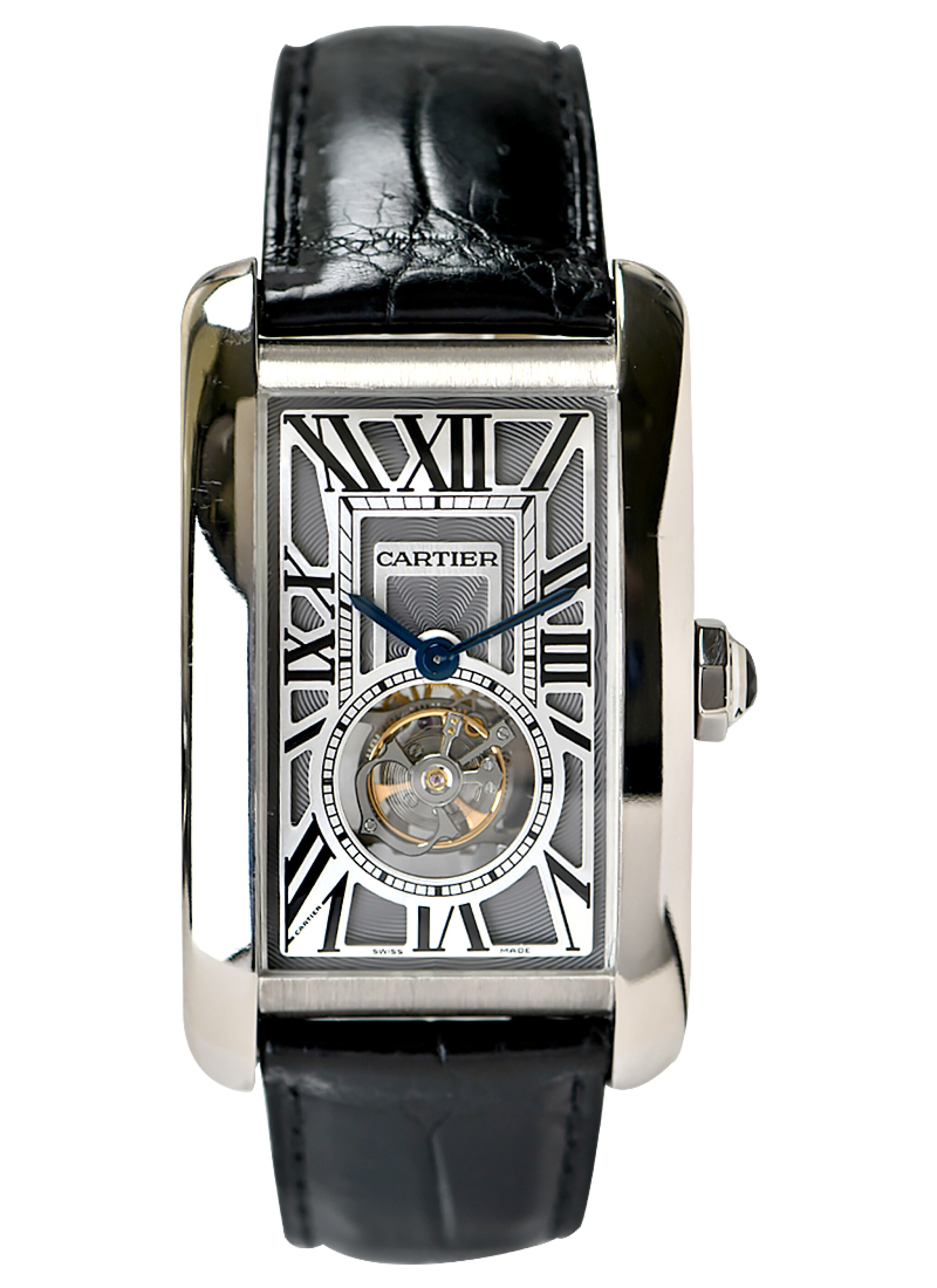 Tank Americaine (Reference W2620007). A 52mm white gold manual wind wristwatch with flying tourbillon. — view 1