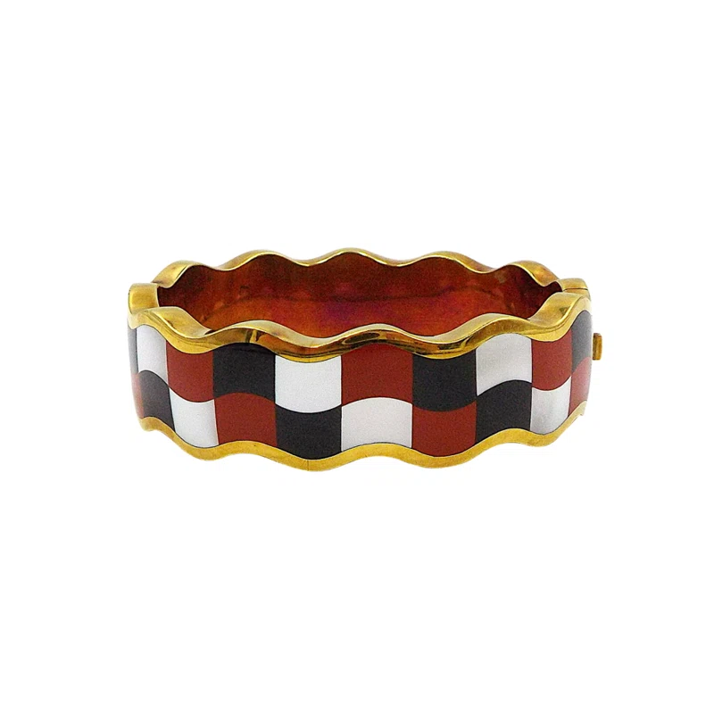 Gold, Mother of Pearl, Onyx and Jasper Bangle Bracelet