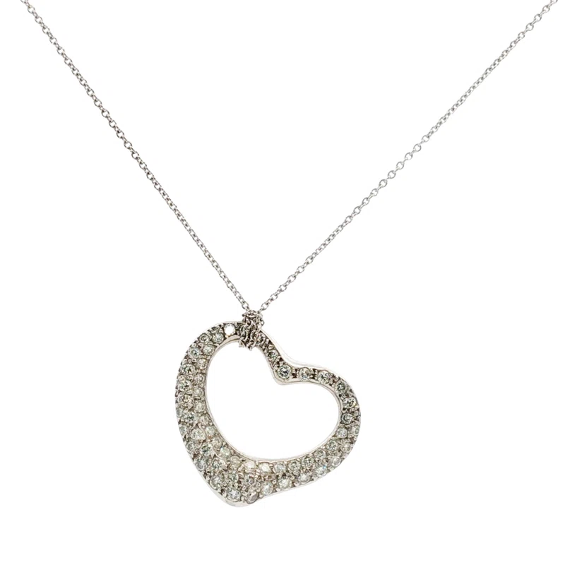 Platinum and Diamond Open Heart Pendant Necklace