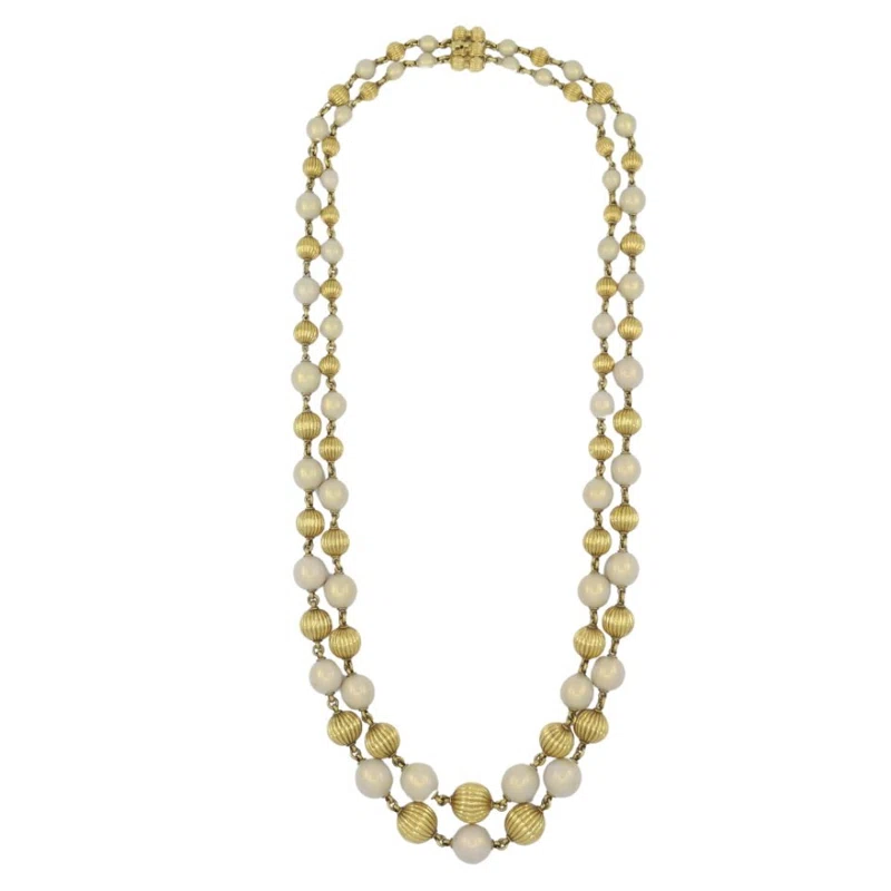 Gold and Enamel Double Strand Bead Necklace