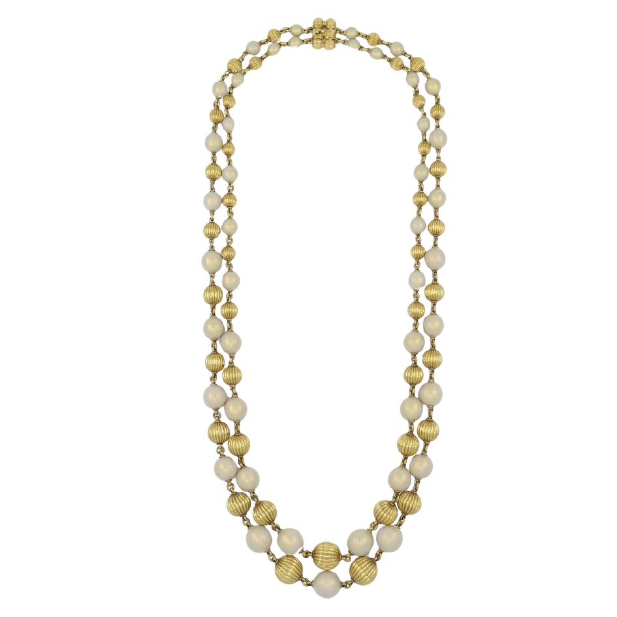 Gold and Enamel Double Strand Bead Necklace — view 1