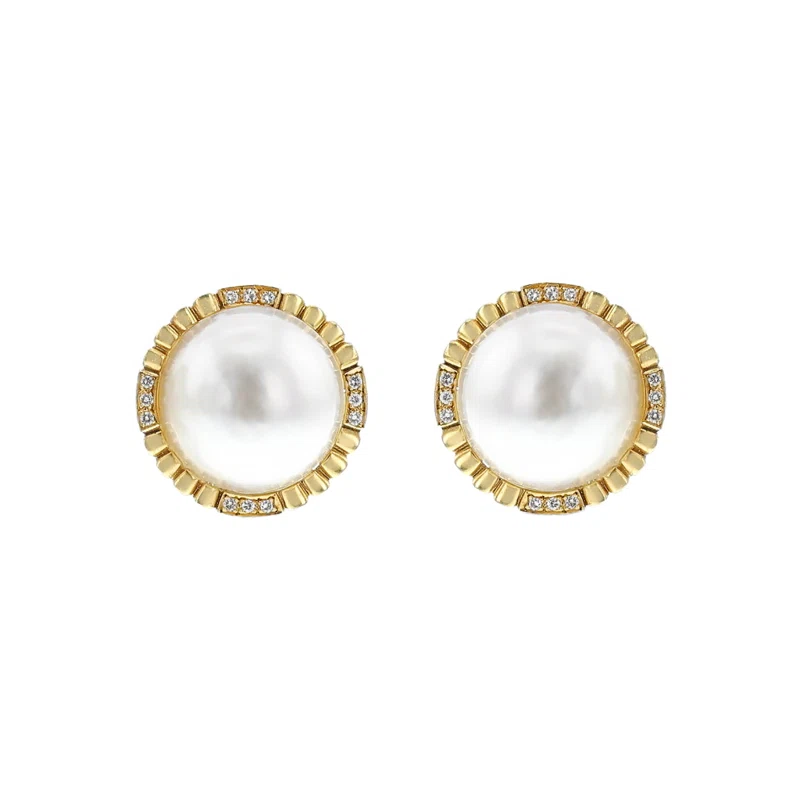 Gold and Mabé Pearl and Diamond Earclips