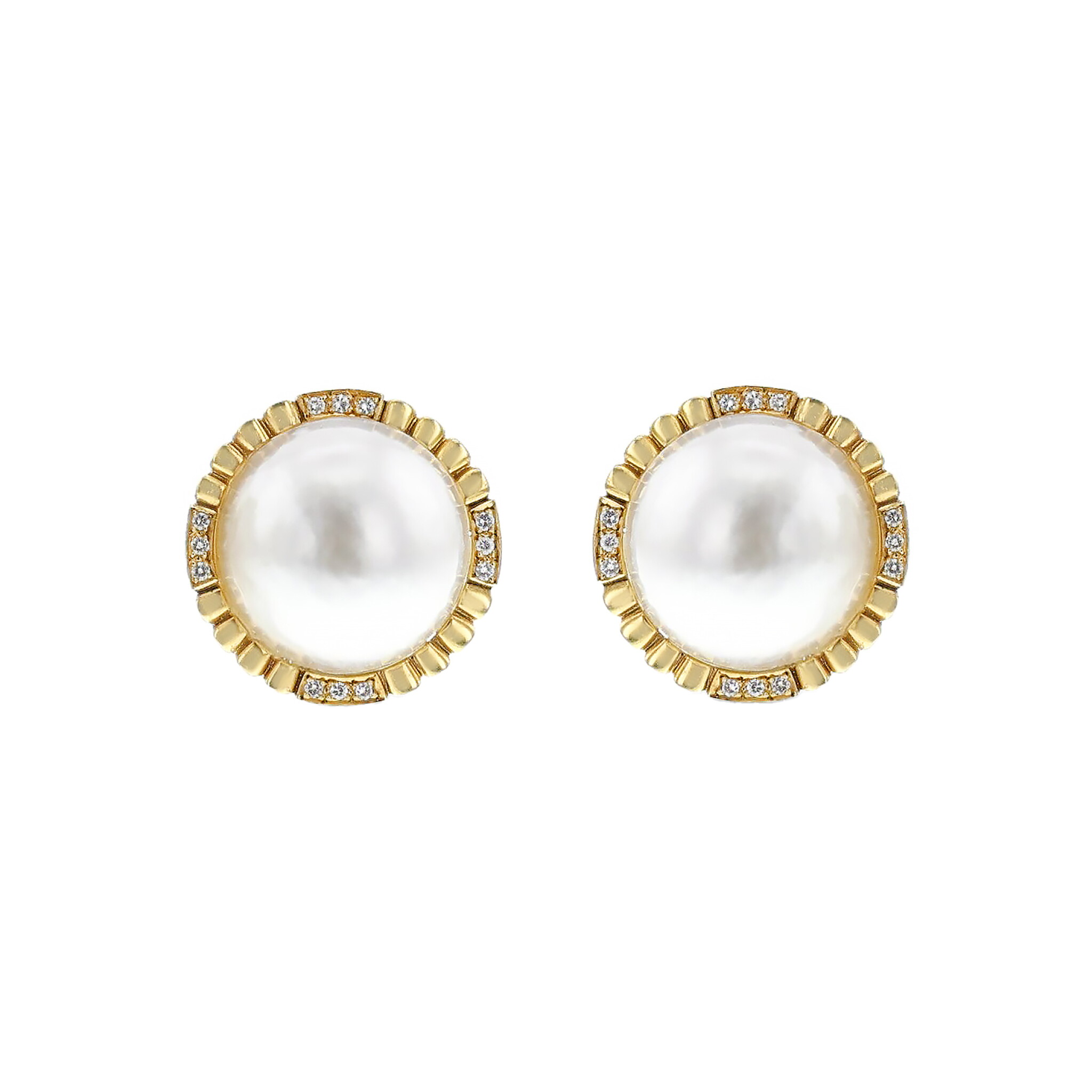 Gold and Mabé Pearl and Diamond Earclips — view 1