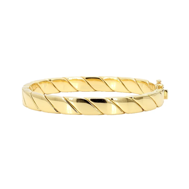 Gold Twisted Rope Flat Bangle Bracelet 