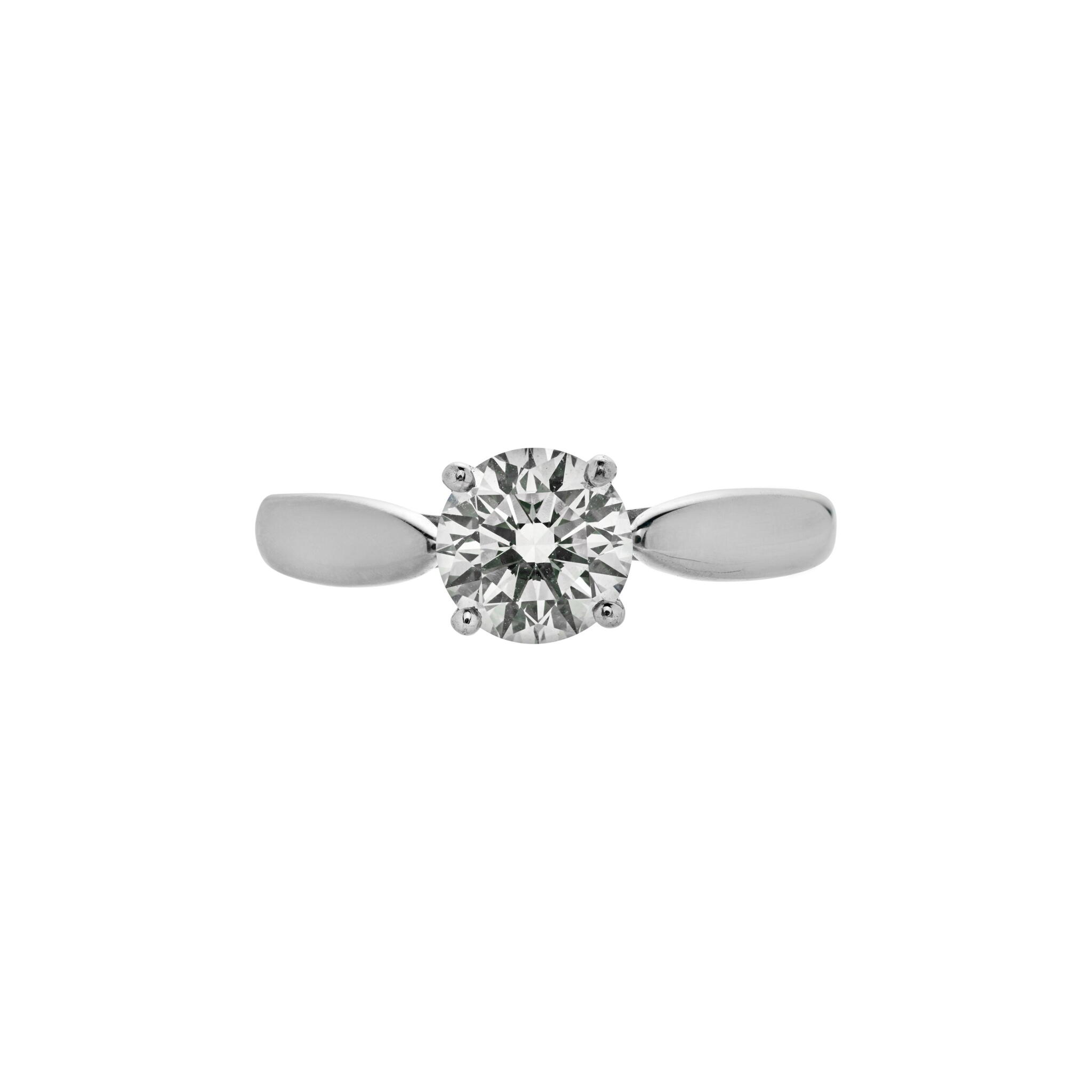 Platinum, 1.03ct Round Brilliant Cut Diamond and Diamond Engagement Ring — view 1