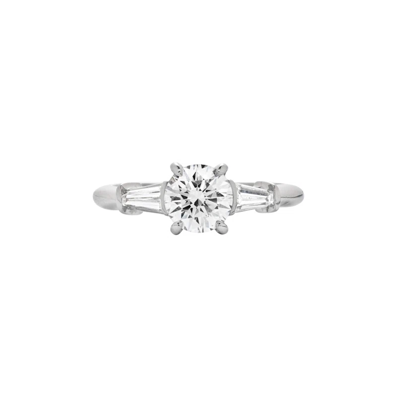 Platinum, 1.07ct Round Brilliant Cut Diamond and Diamond Engagement Ring