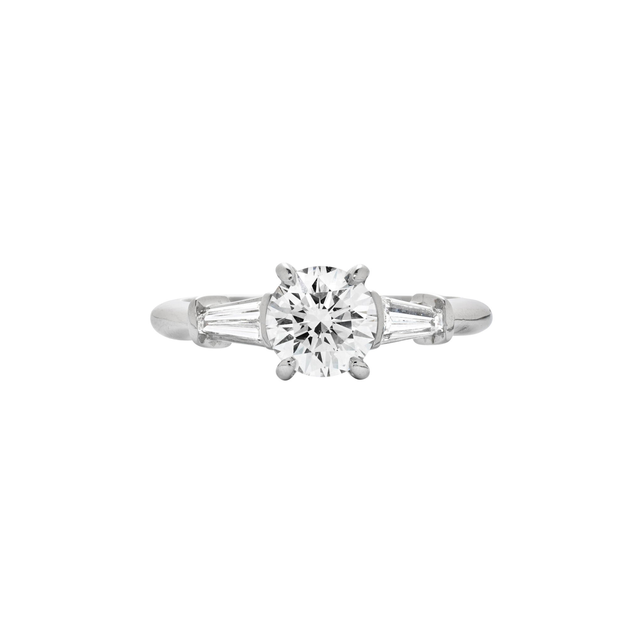 Platinum, 1.07ct Round Brilliant Cut Diamond and Diamond Engagement Ring — view 1