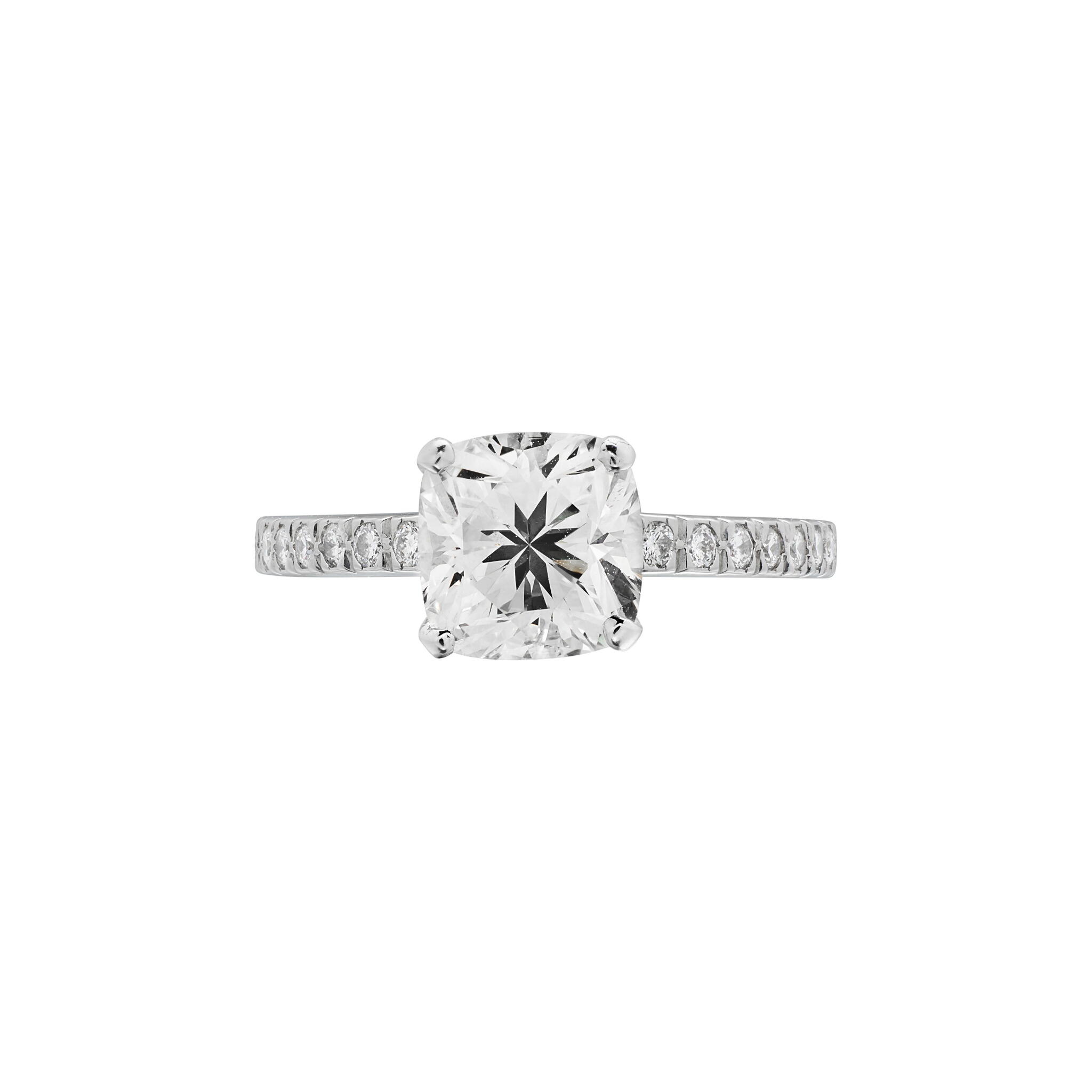 Platinum, 1.61ct Cushion Cut Diamond and Diamond Engagement Ring — view 1
