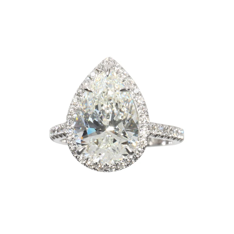 Platinum, 4.02ct Pear Shape Diamond and Diamond Engagement Ring