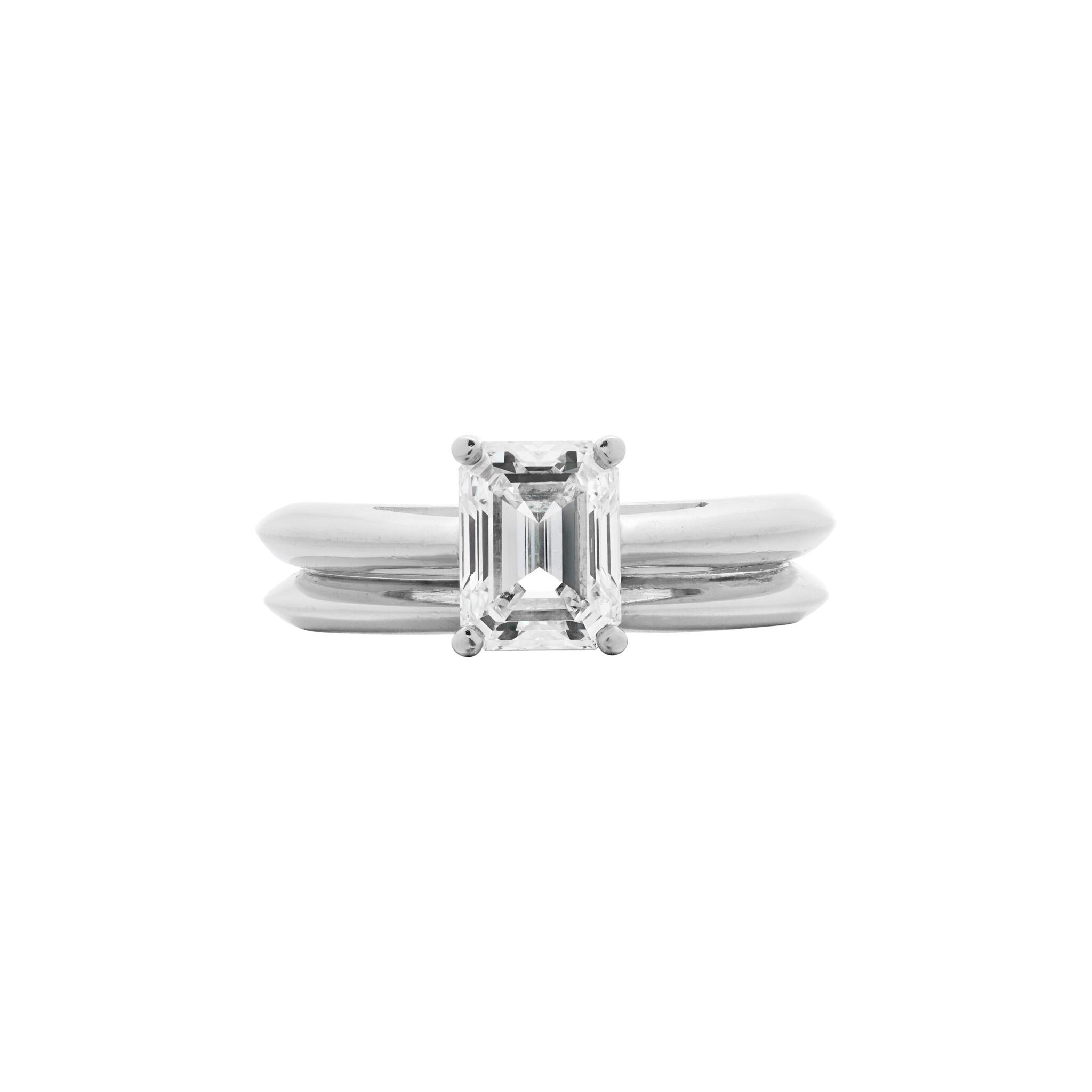 Platinum and 1.06ct Emerald Cut Diamond Engagement Ring — view 1