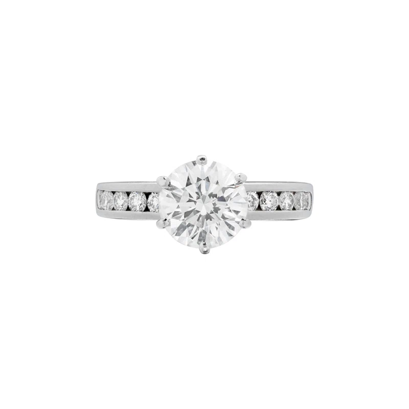 Platinum, 1.59ct Round Brilliant Cut Diamond and Diamond Engagement Ring
