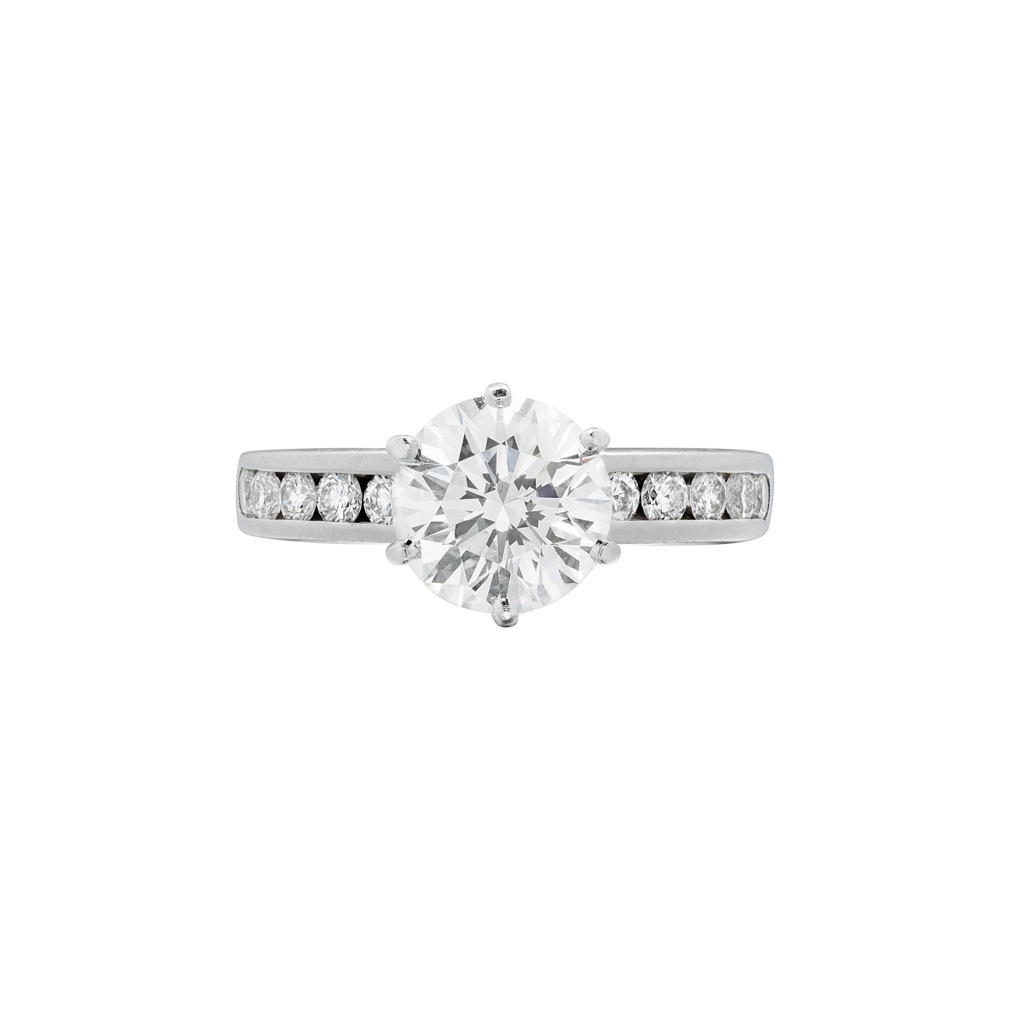Platinum, 1.59ct Round Brilliant Cut Diamond and Diamond Engagement Ring — view 1