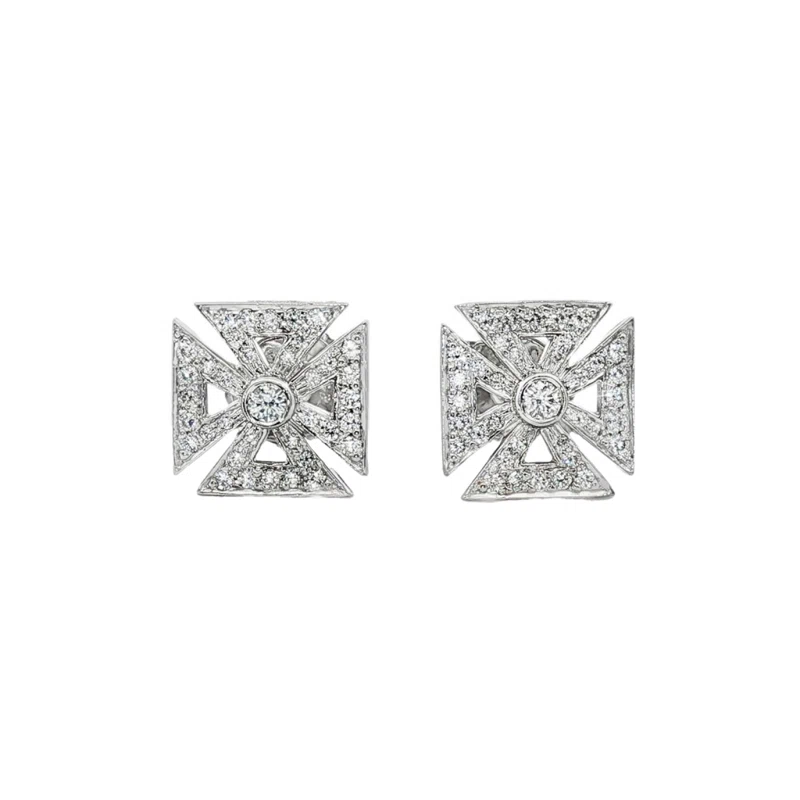 Platinum and Diamond Maltese Cross Stud Earrings