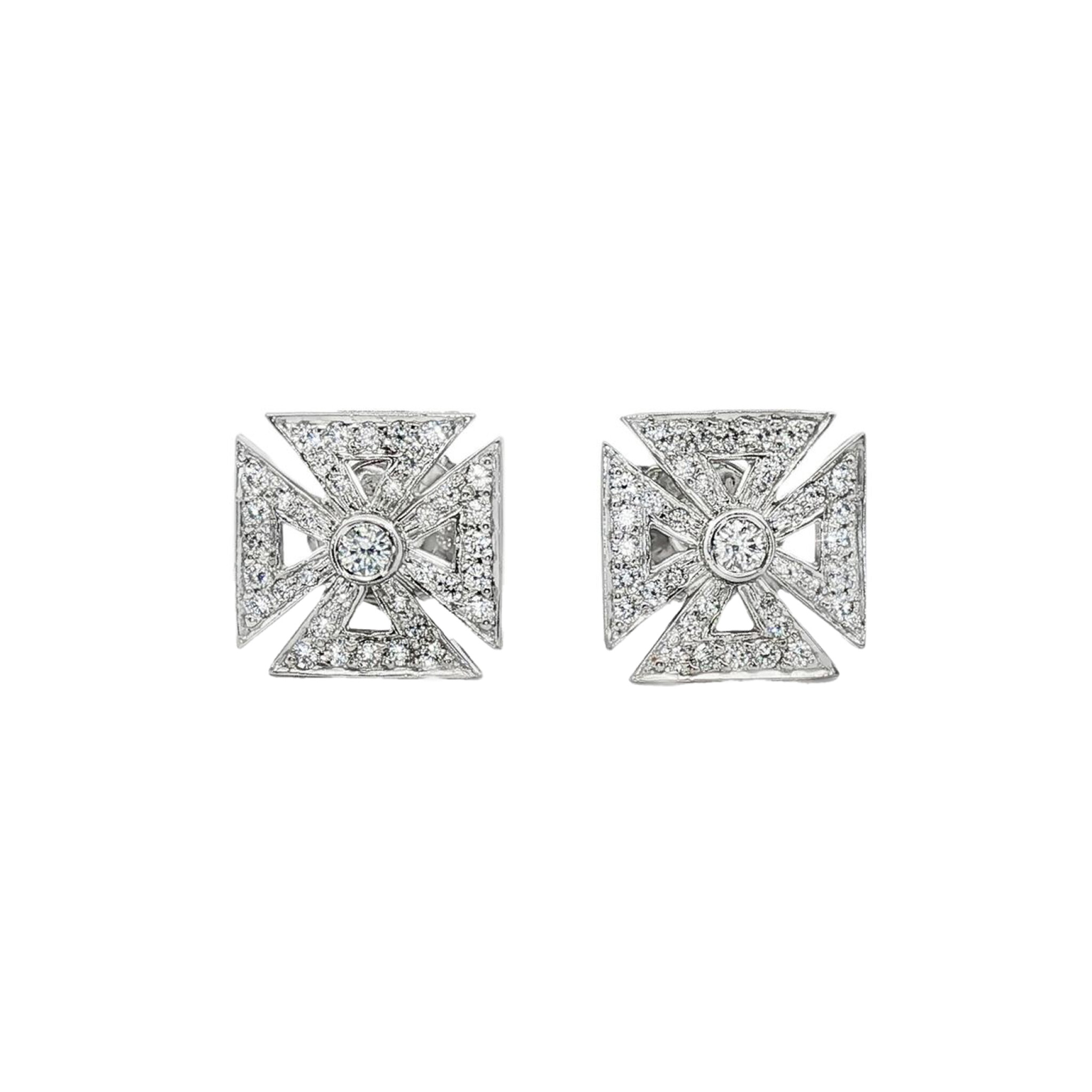 Platinum and Diamond Maltese Cross Stud Earrings — view 1
