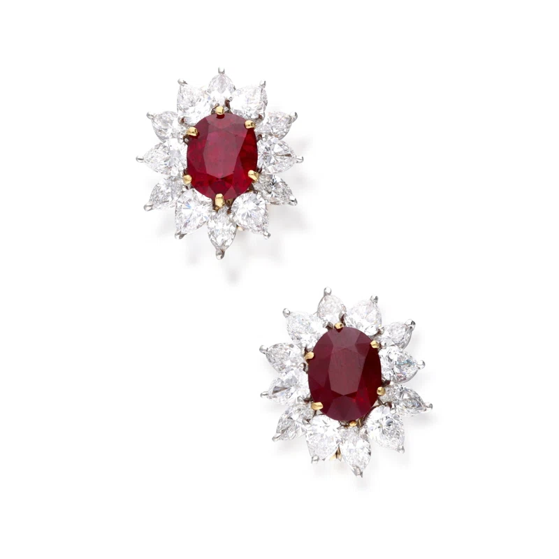 Platinum, Gold, 7.35ct Ruby and Diamond Earclips