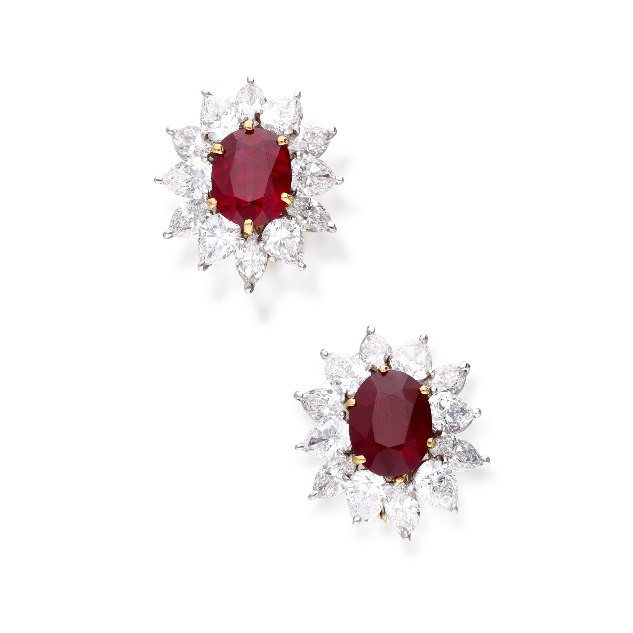 Platinum, Gold, 7.35ct Ruby and Diamond Earclips — view 1