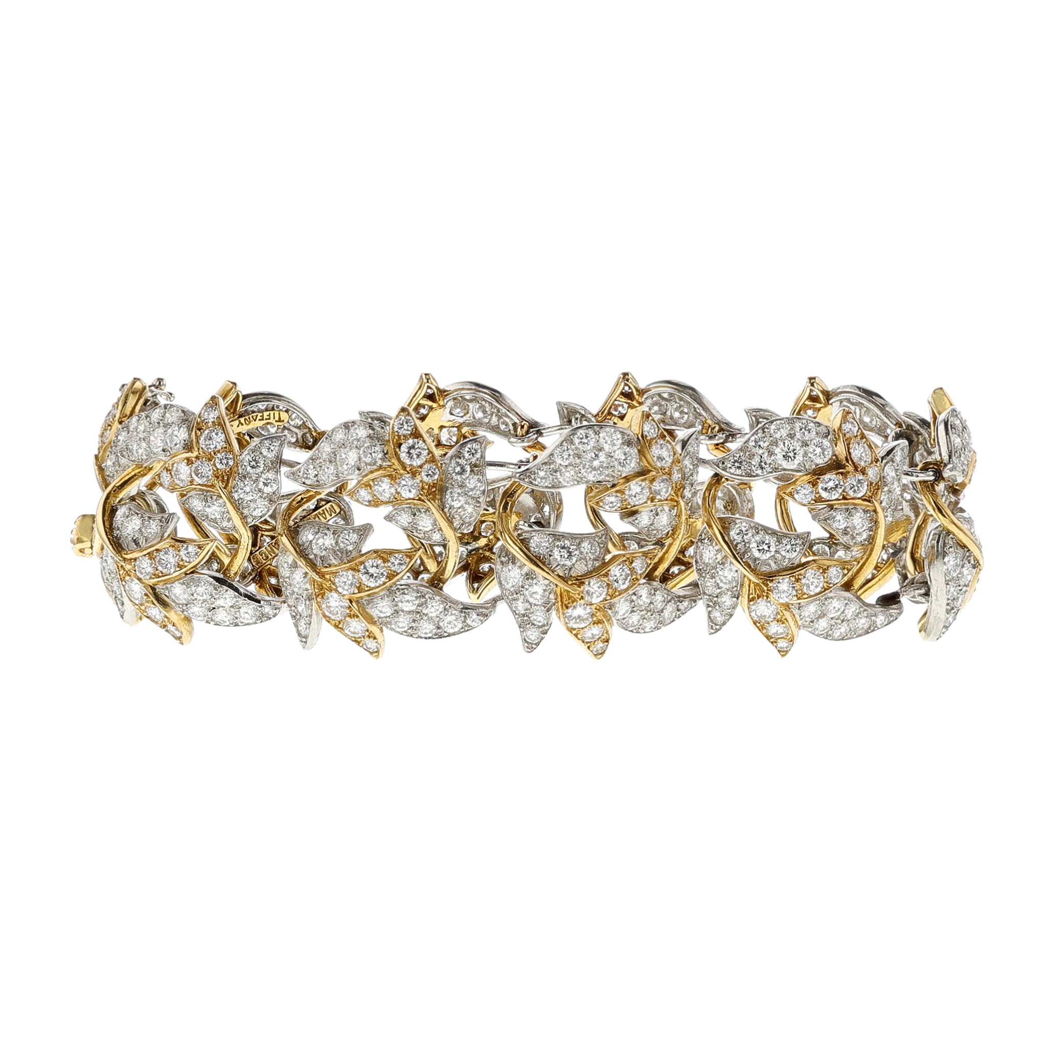 Vintage Platinum, Gold and Diamond Feuilles Bracelet — view 1