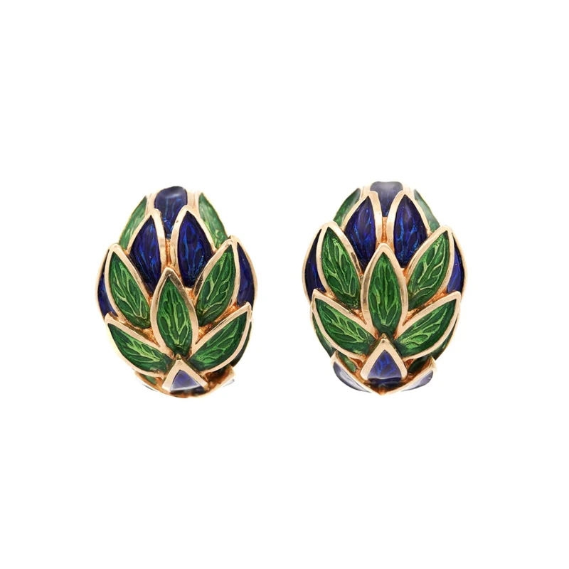 Vintage Gold and Enamel Earclips