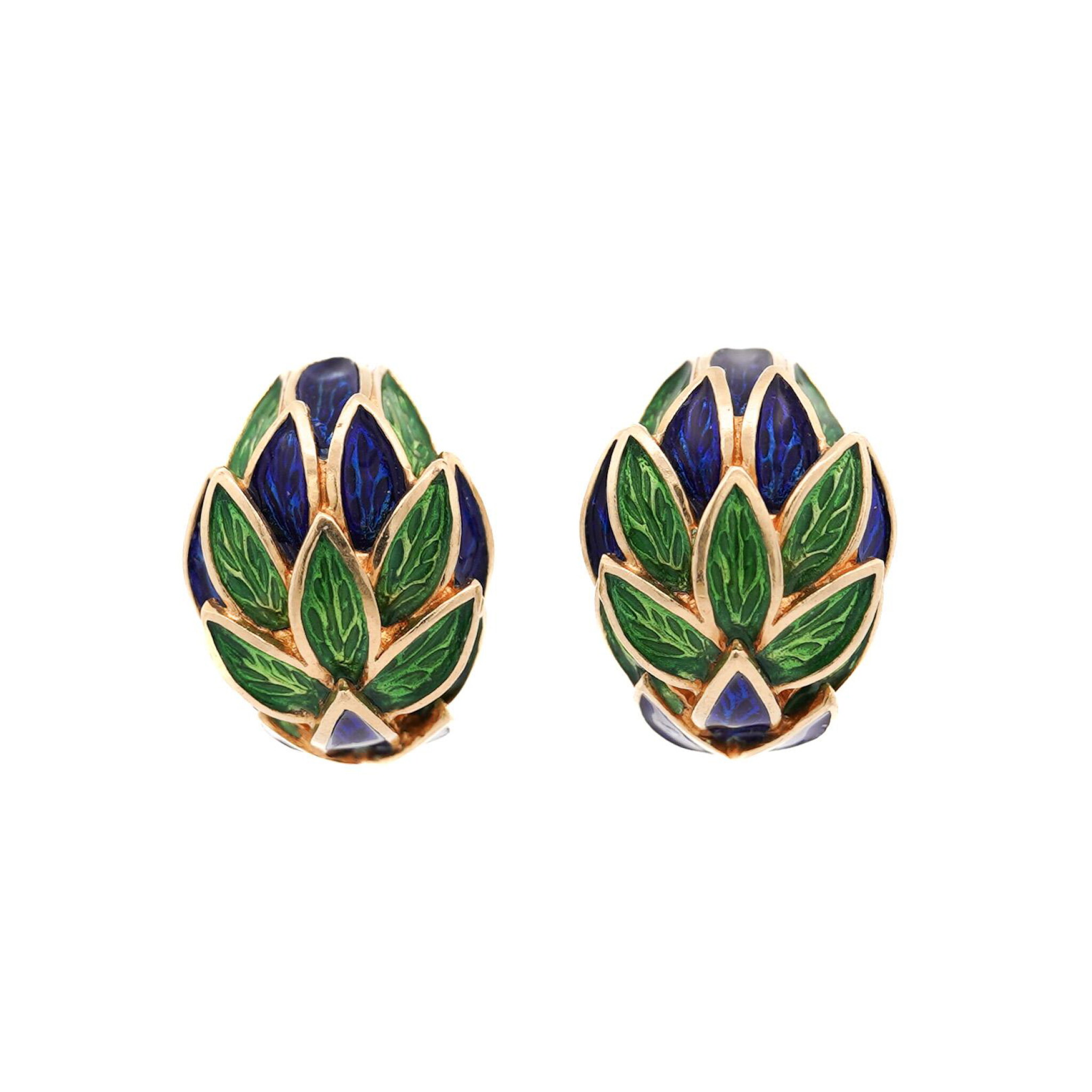 Vintage Gold and Enamel Earclips — view 1