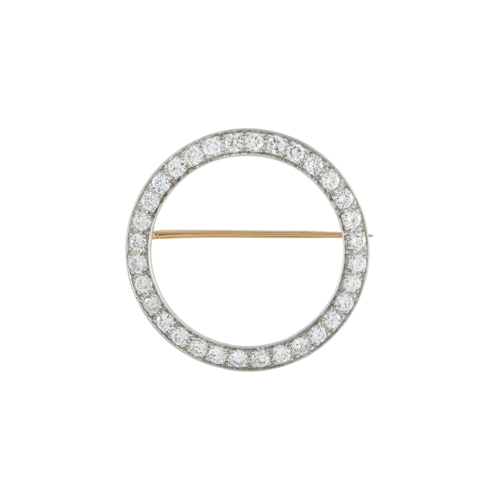Vintage Platinum, Gold and Diamond Circle Brooch — view 1