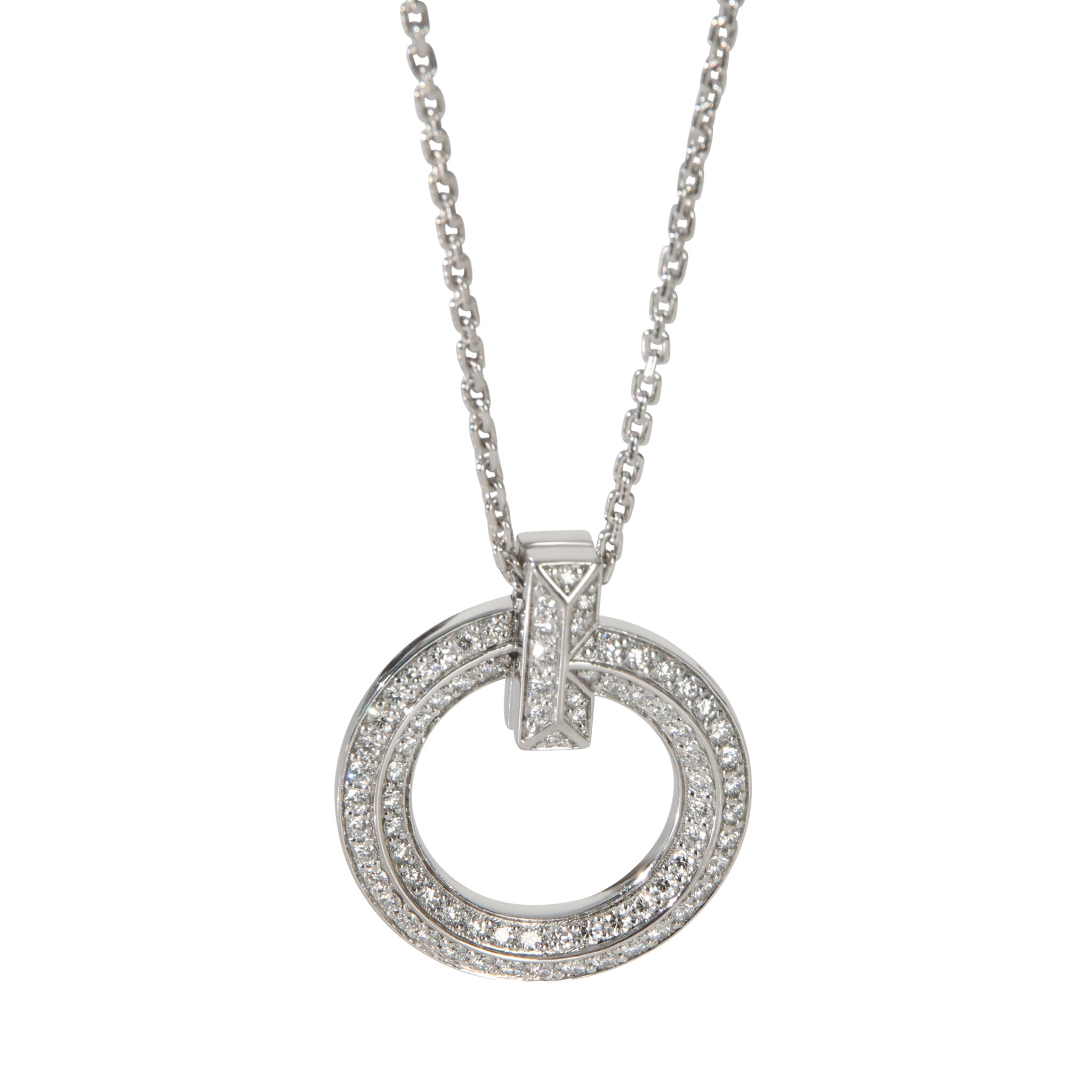 White Gold and Diamond Tiffany T T1 Circle Pendant Necklace — view 1