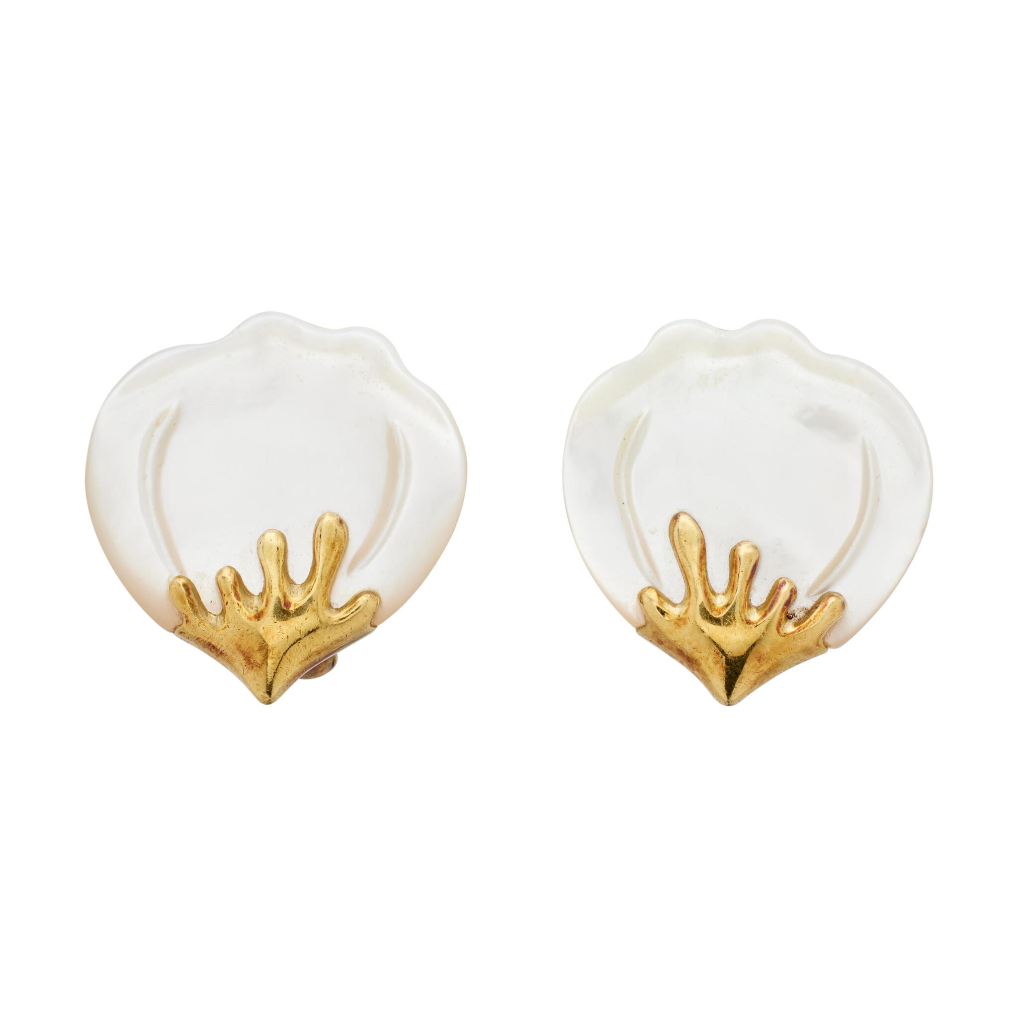 Gold and Mother of Pearl Earclips — view 1