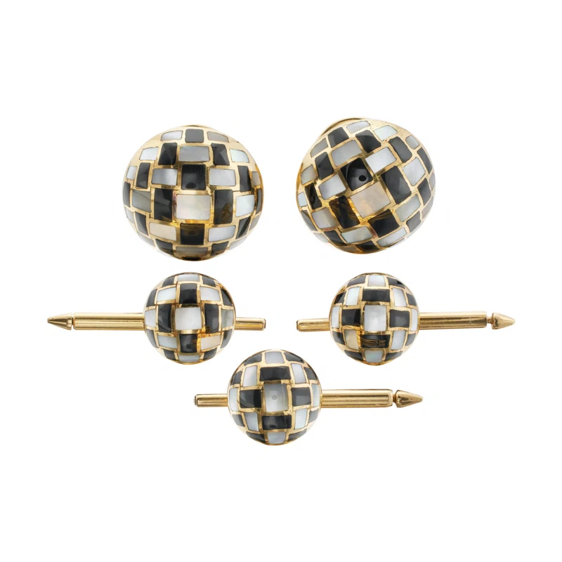 Gold, Mother of Pearl and Onyx Cufflinks and Shirt Studs Set