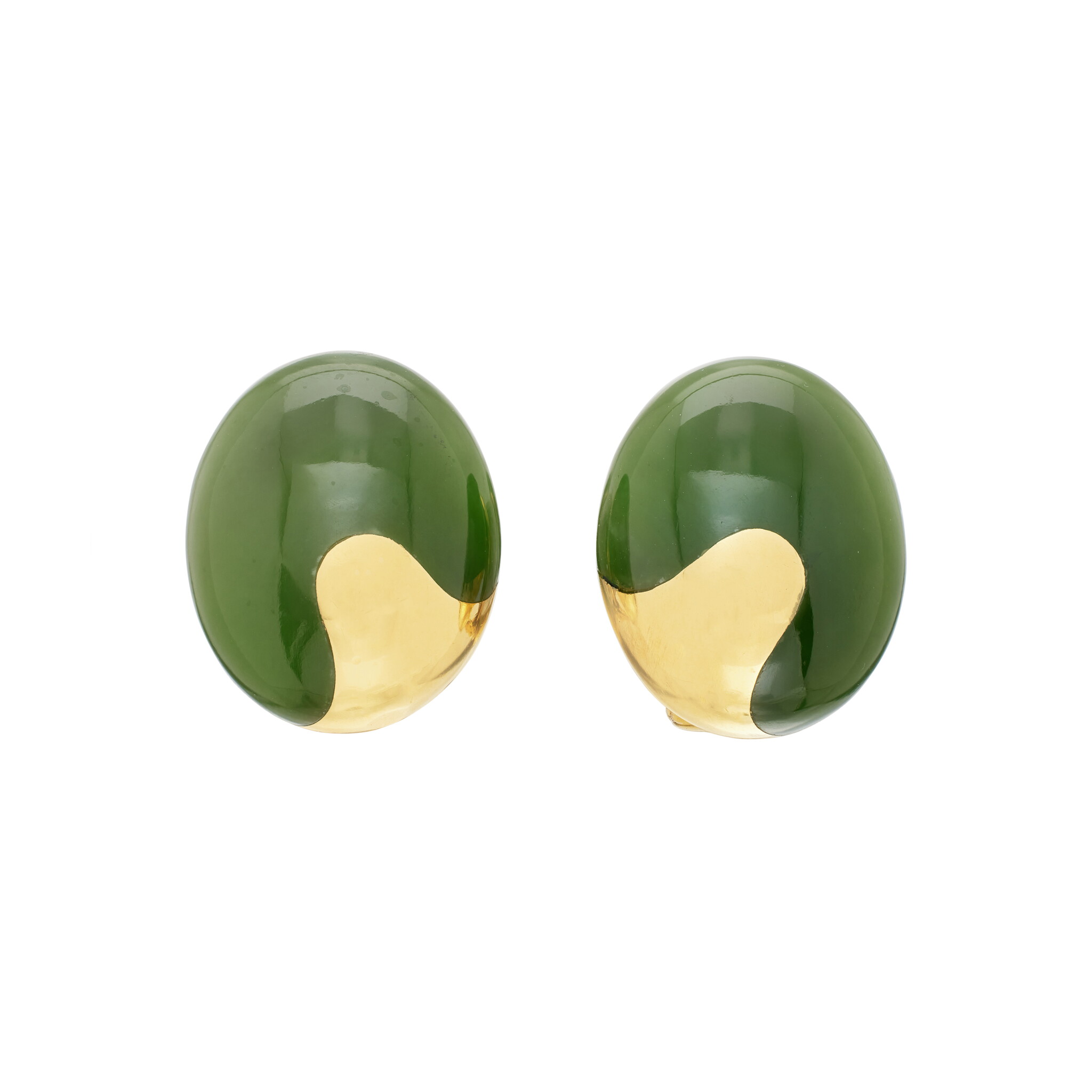 Vintage Gold and Jade Earclips — view 1