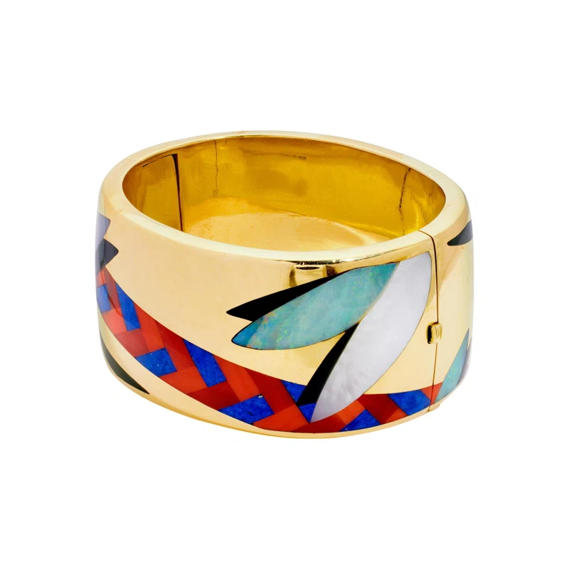 Vintage Gold and Multigem Inlay Bracelet