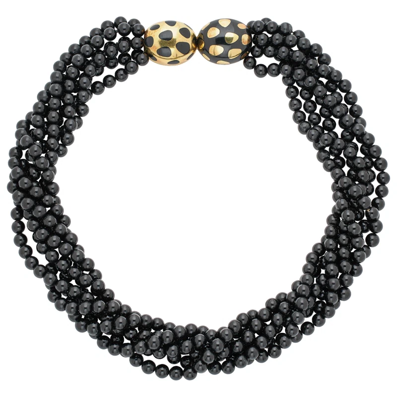 Vintage Gold and Onyx Multi Strand Necklace
