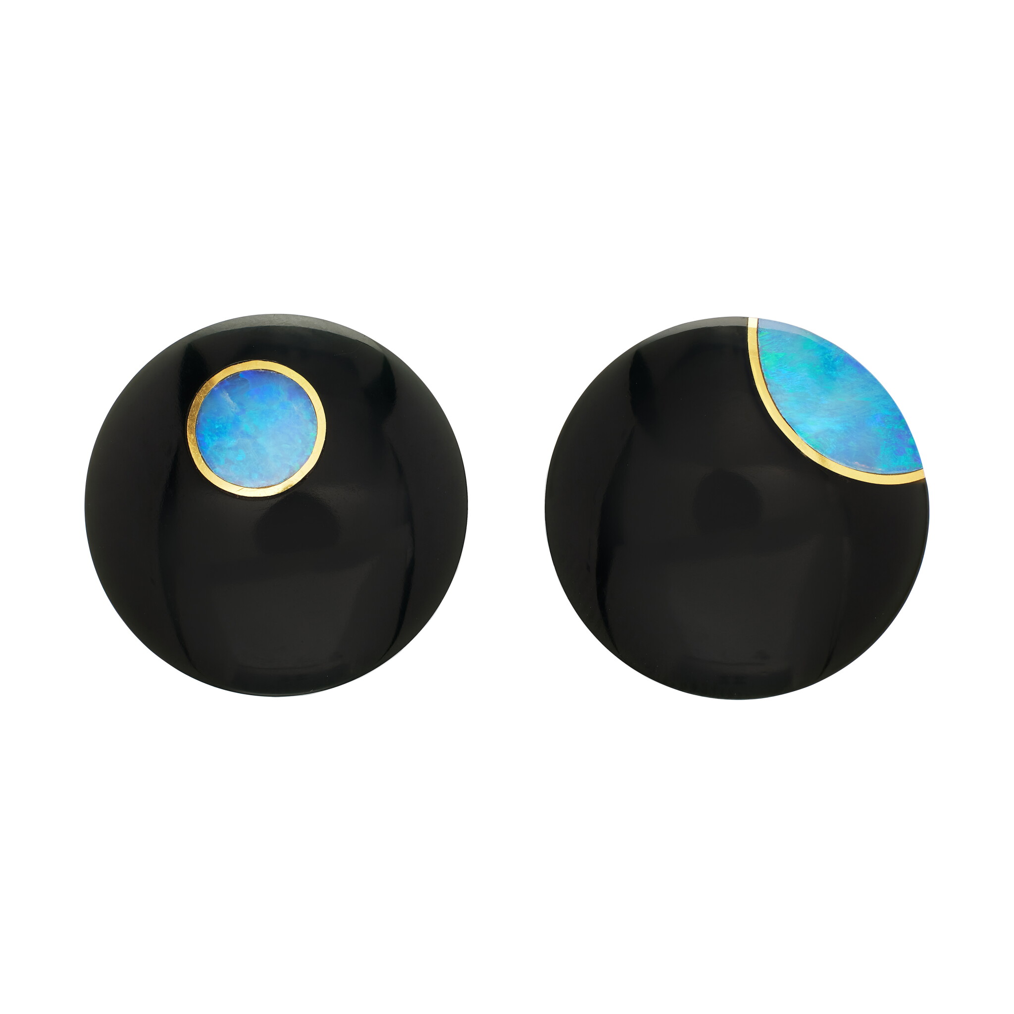 Vintage Gold, Jade and Opal Earclips — view 1