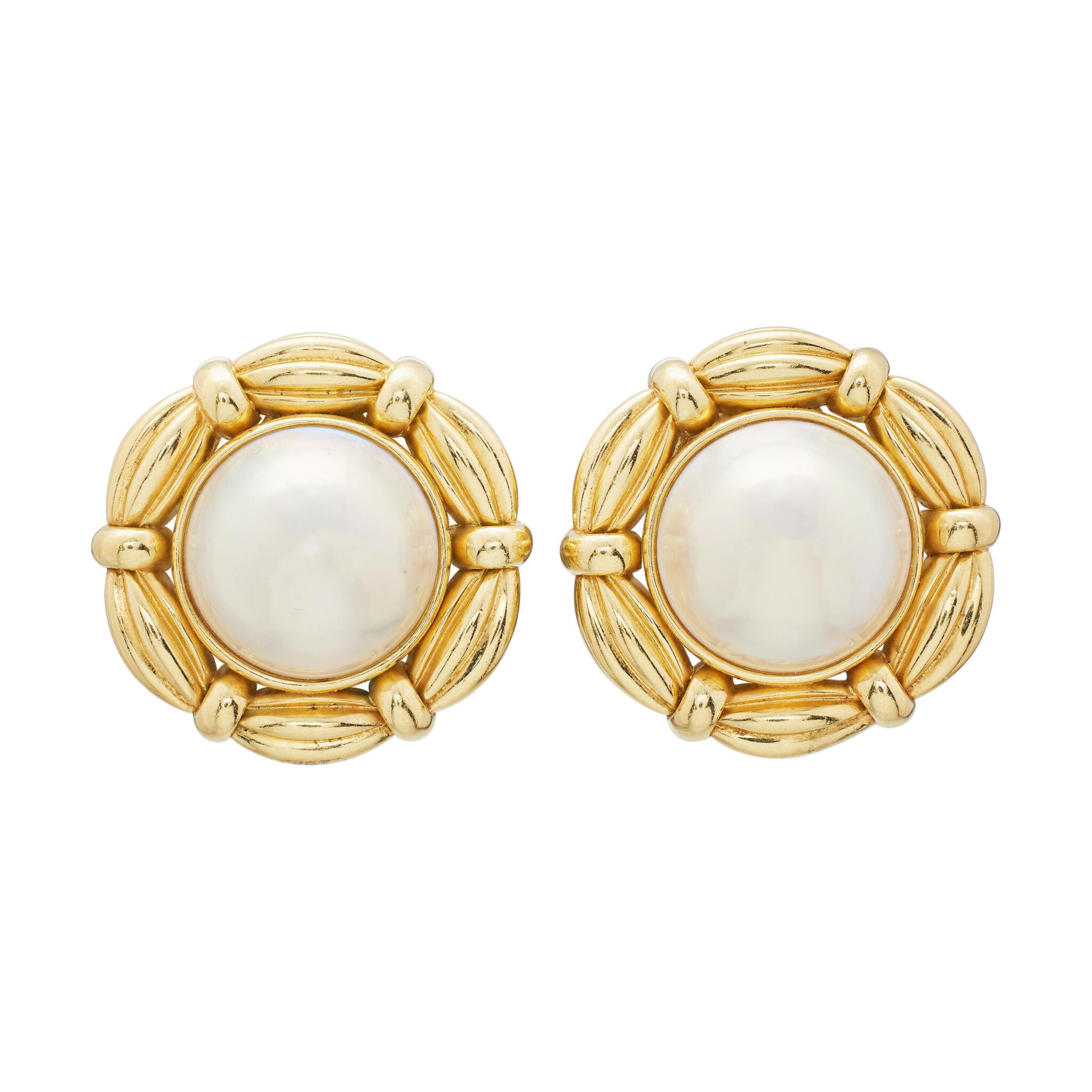  Gold and Mabé Pearl Earclips — view 1