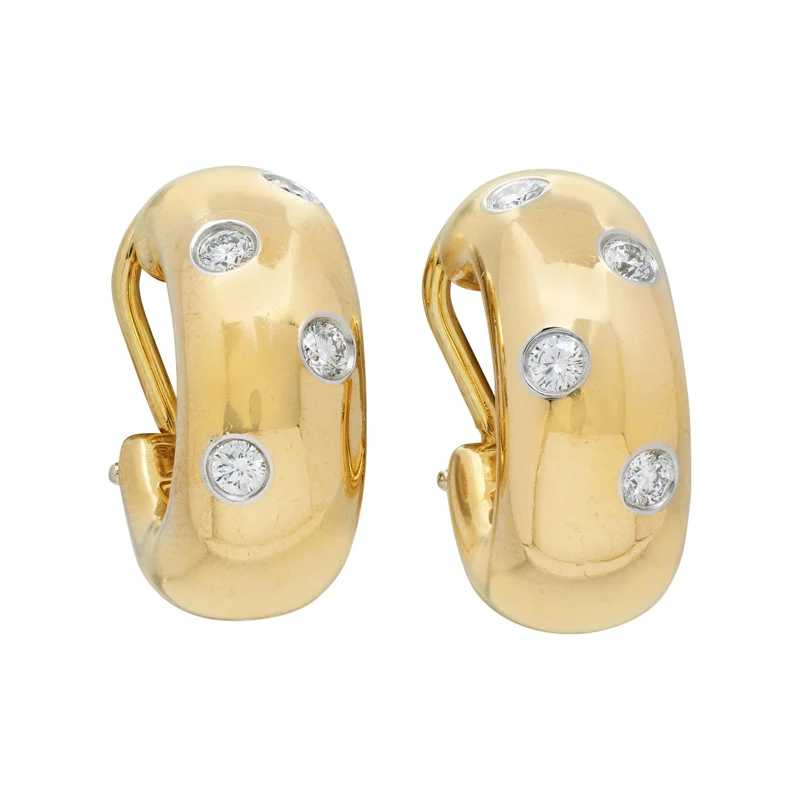 Gold, Platinum and Diamond Etoile Hoop Earclips