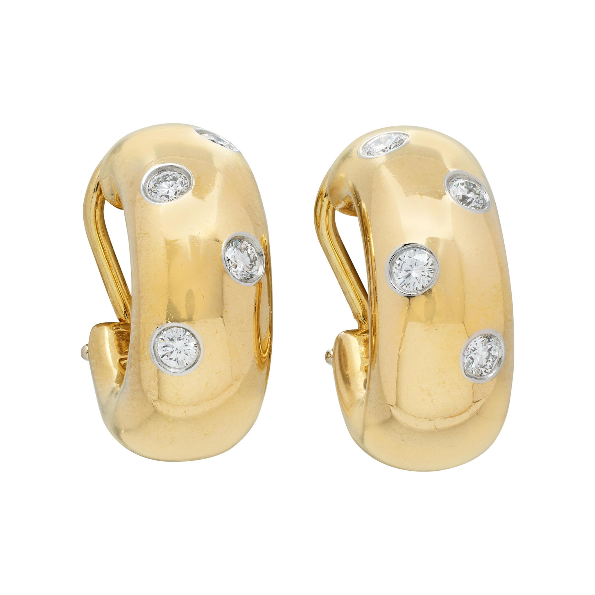 Gold, Platinum and Diamond Etoile Hoop Earclips — view 1