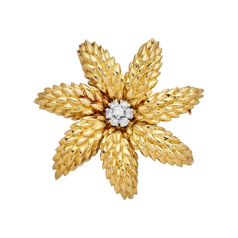 Gold and Diamond Floral Brooch 