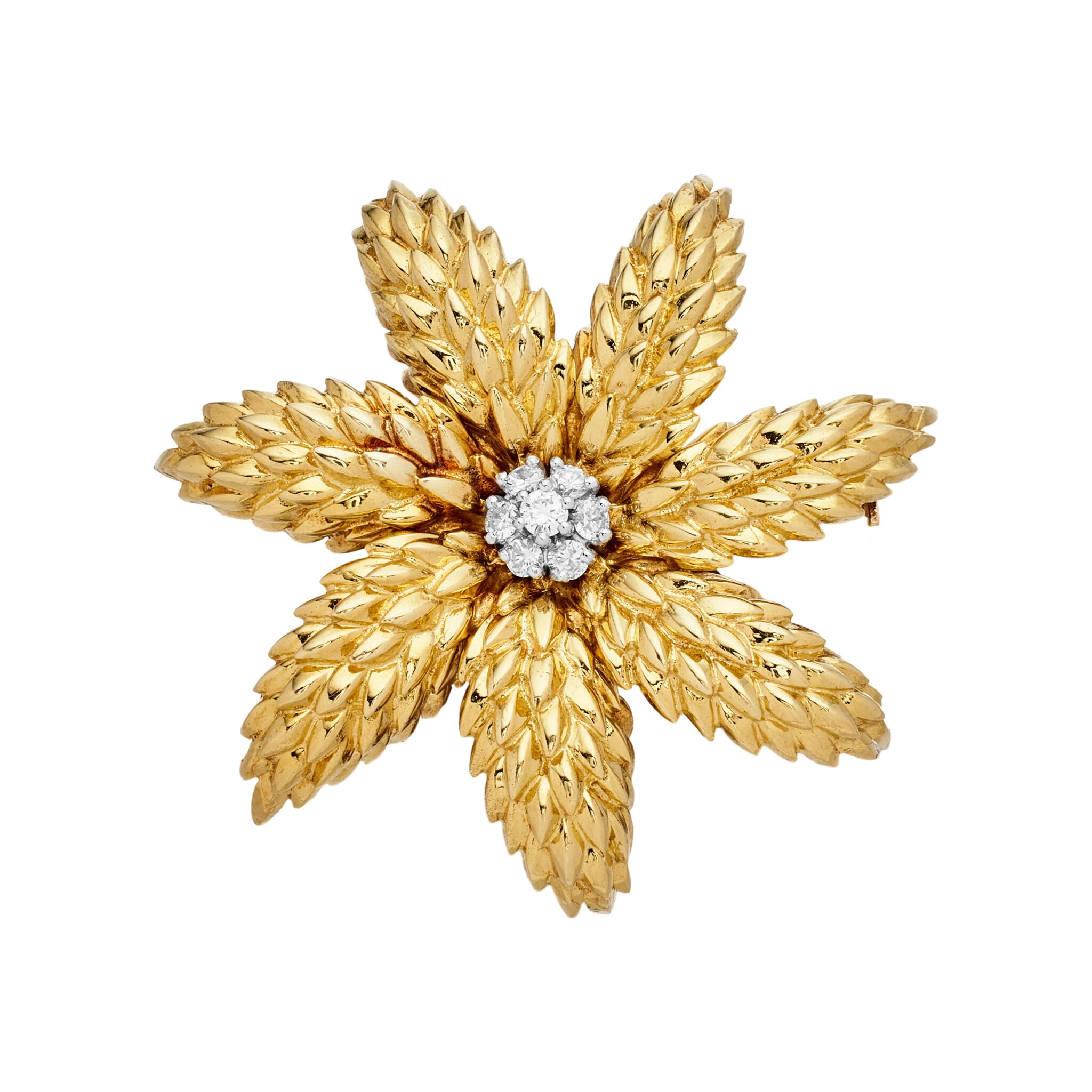 Gold and Diamond Floral Brooch  — view 1