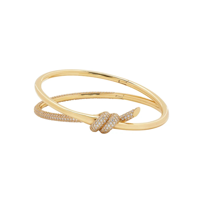 Gold and Diamond Knot Double Row Bangle Bracelet