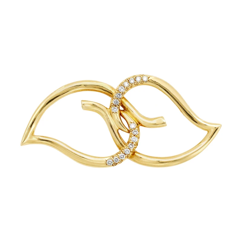 Gold and Diamond Leaf Brooch