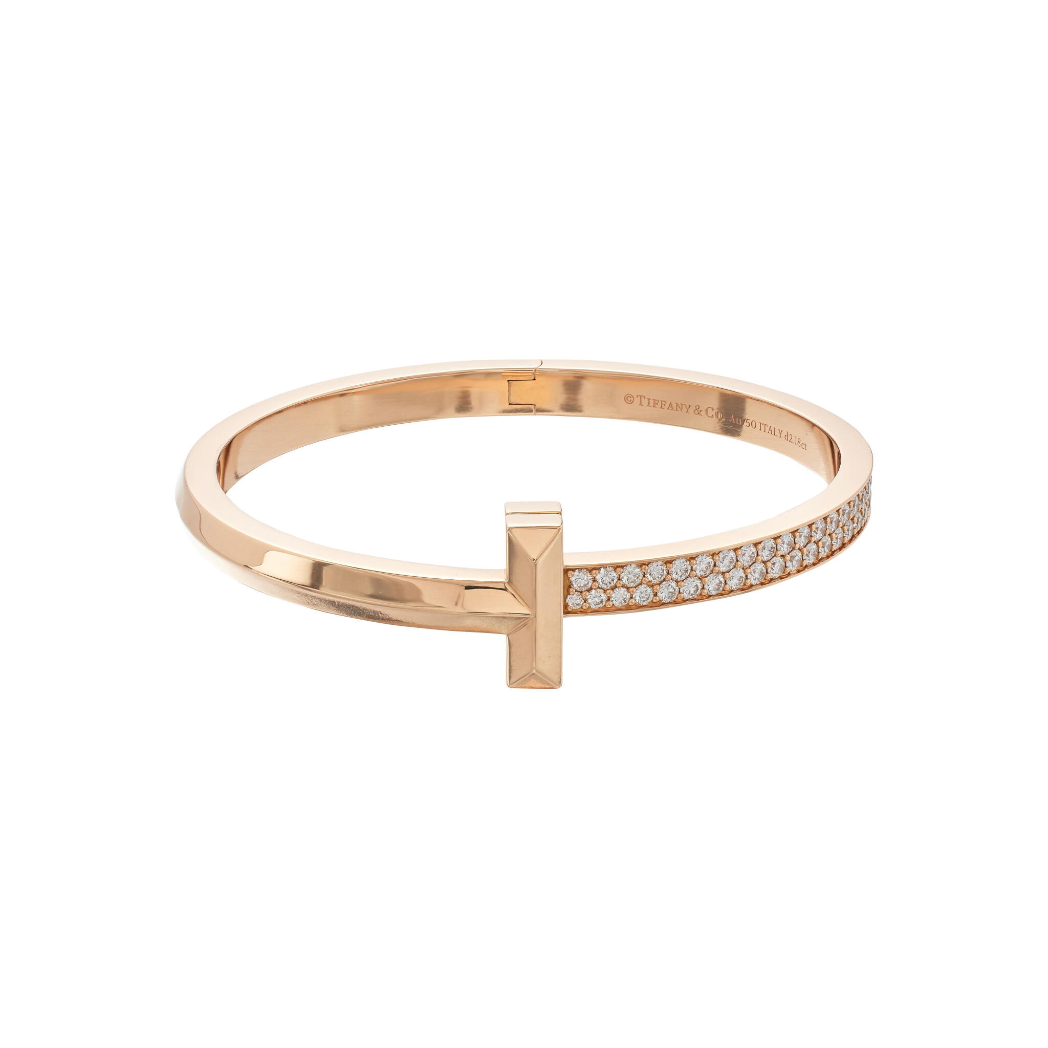 Rose Gold and Diamond T1 Wide Bangle Bracelet — view 1