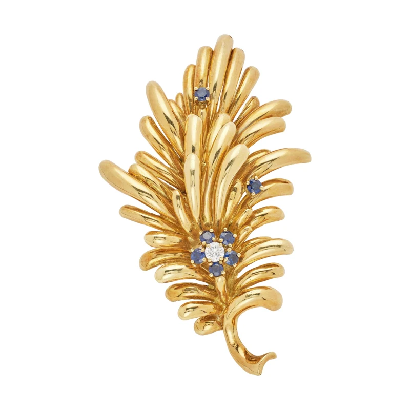 Gold, Sapphire and Diamond Spray Brooch