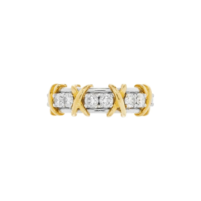 Platinum, Gold and Diamond Sixteen Stone Ring 