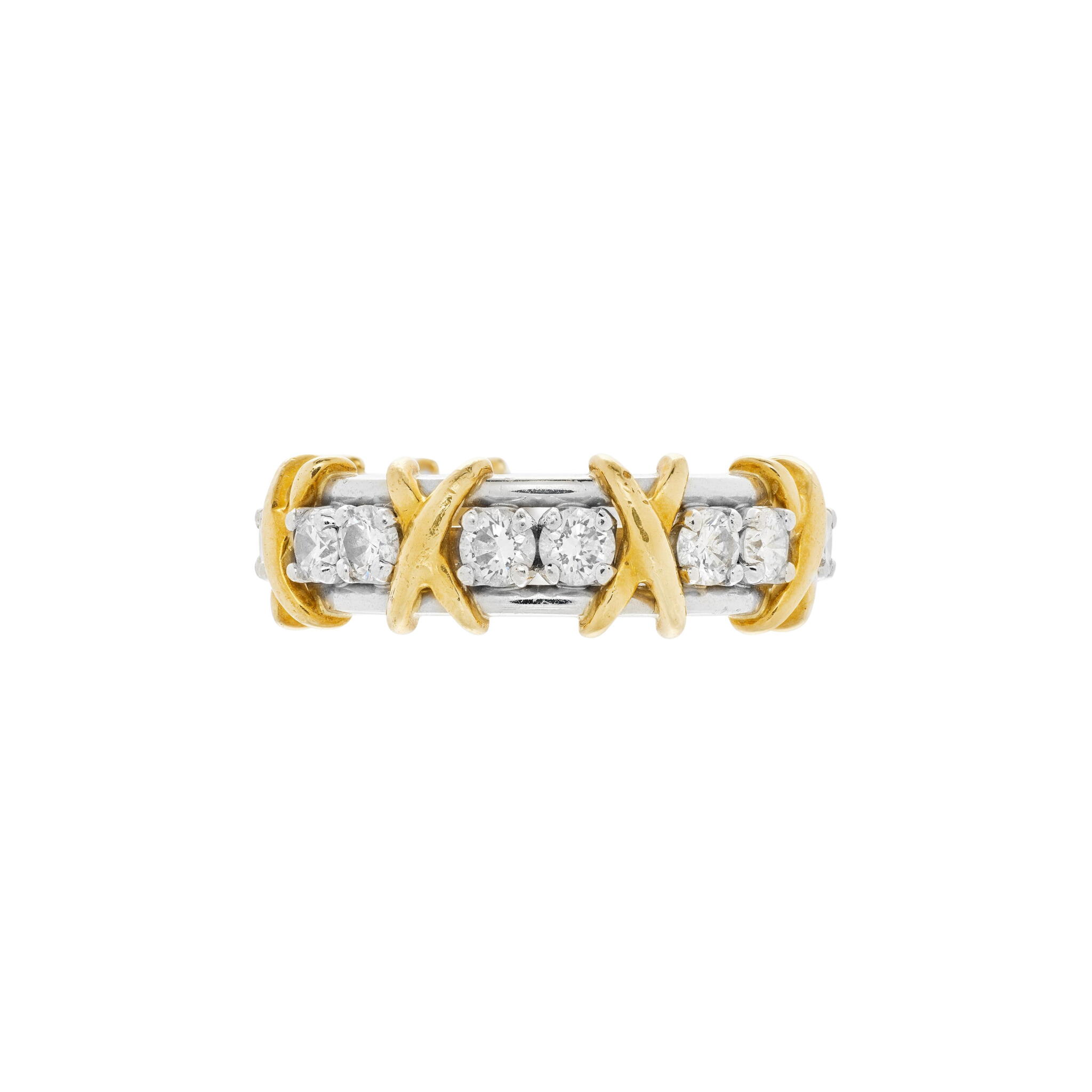 Platinum, Gold and Diamond Sixteen Stone Ring  — view 1