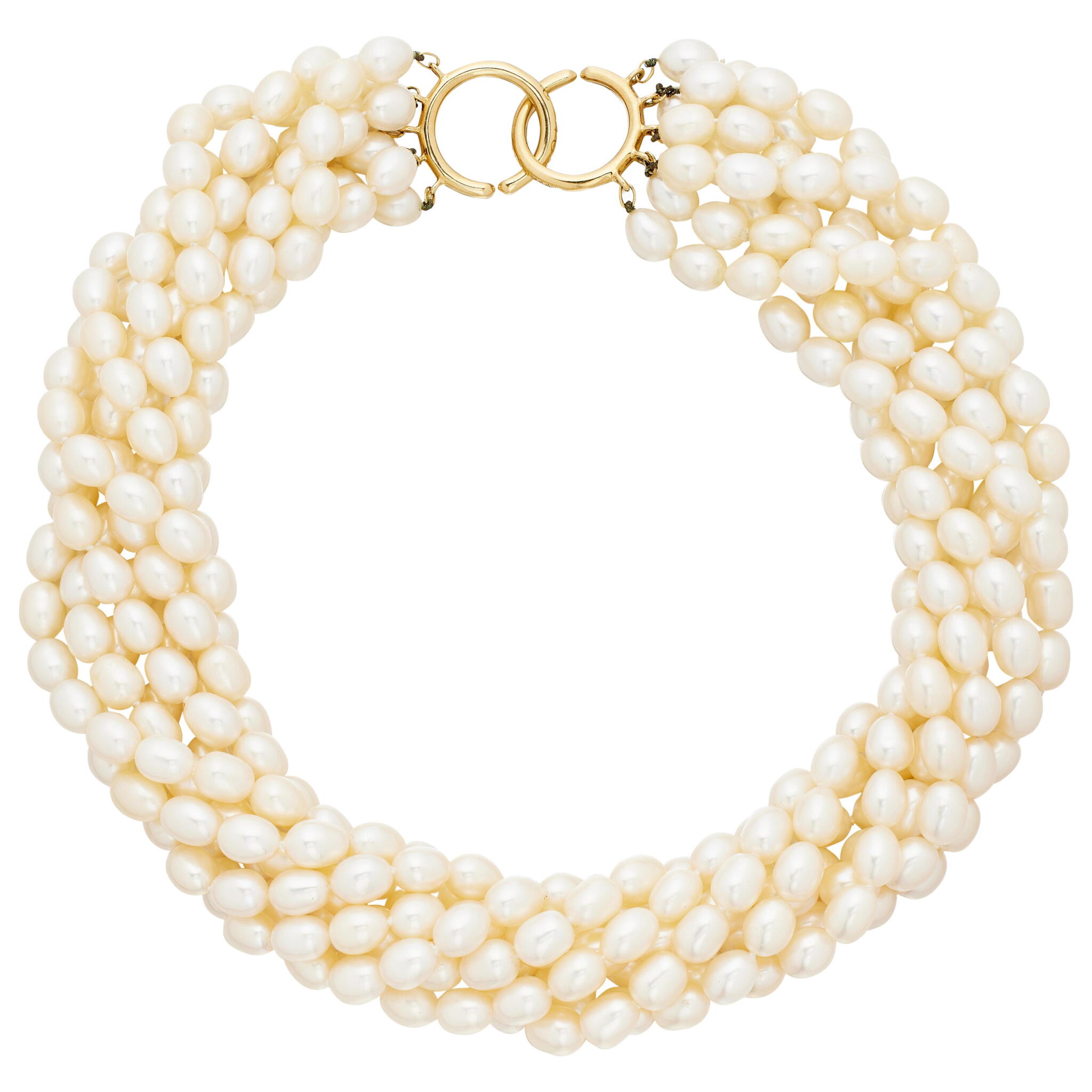 Gold and Cultured Pearl Torsade Necklace — view 1